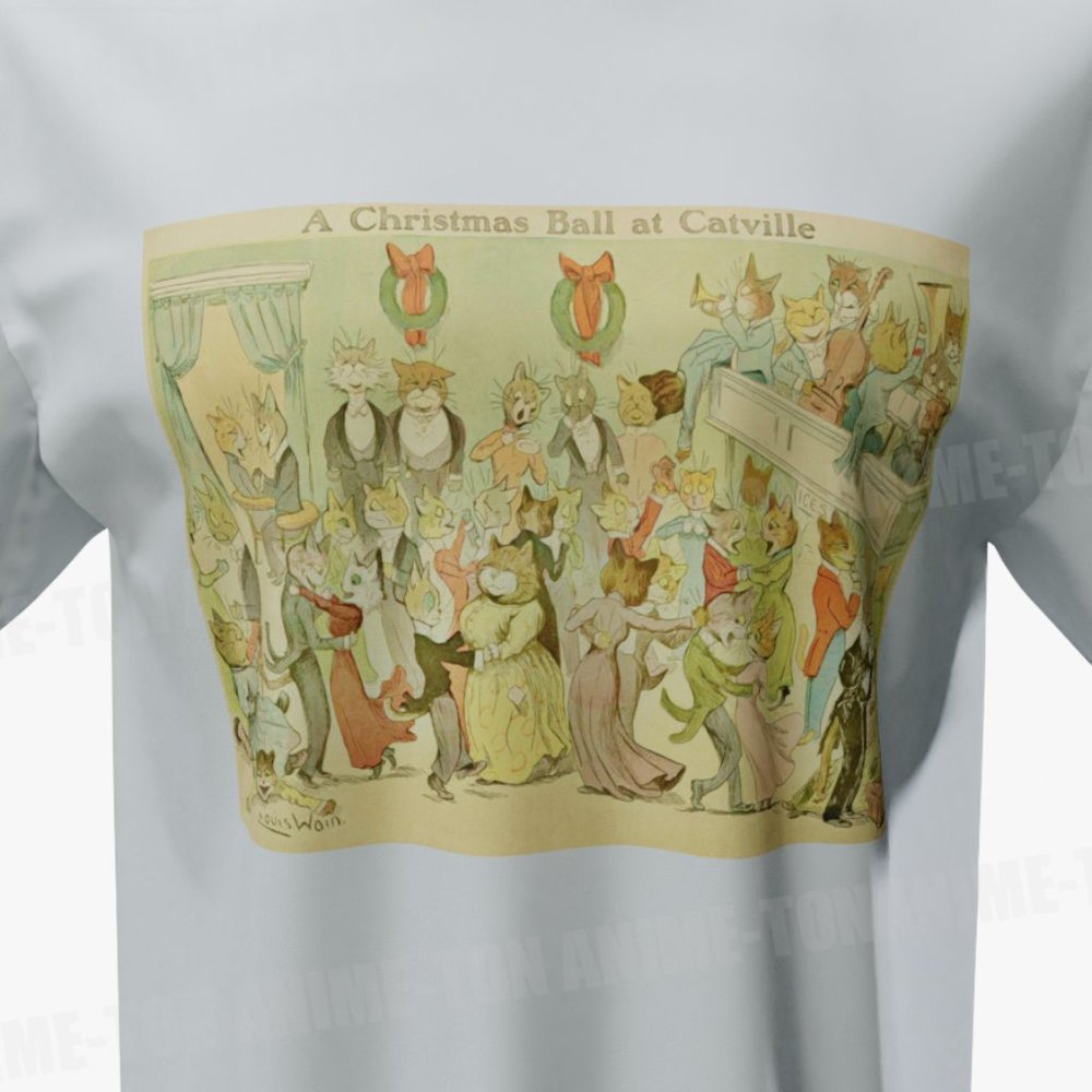 Louis Wain - Cat Art - A Christmas Ball At Catville - Tshirt - Cotton